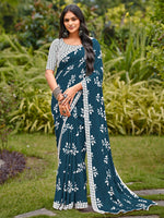 Thumbnail for NOZ2TOZ Women's Cotton White Printed Designer Saree With Blouse Piece - Distacart
