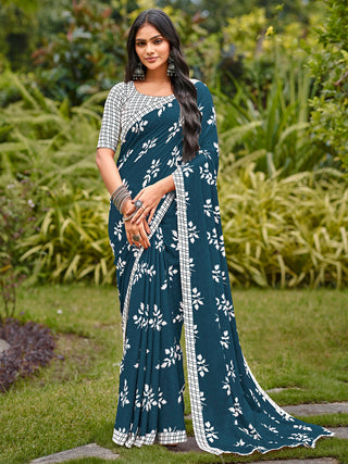 NOZ2TOZ Women's Cotton White Printed Designer Saree With Blouse Piece - Distacart