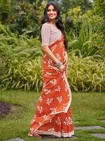 Thumbnail for NOZ2TOZ Women's Cotton White Printed Designer Saree With Blouse Piece - Distacart