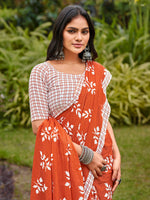 Thumbnail for NOZ2TOZ Women's Cotton White Printed Designer Saree With Blouse Piece - Distacart