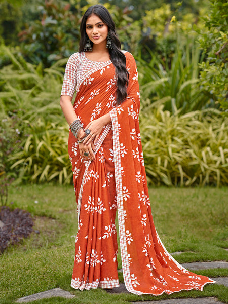 NOZ2TOZ Women's Cotton White Printed Designer Saree With Blouse Piece - Distacart