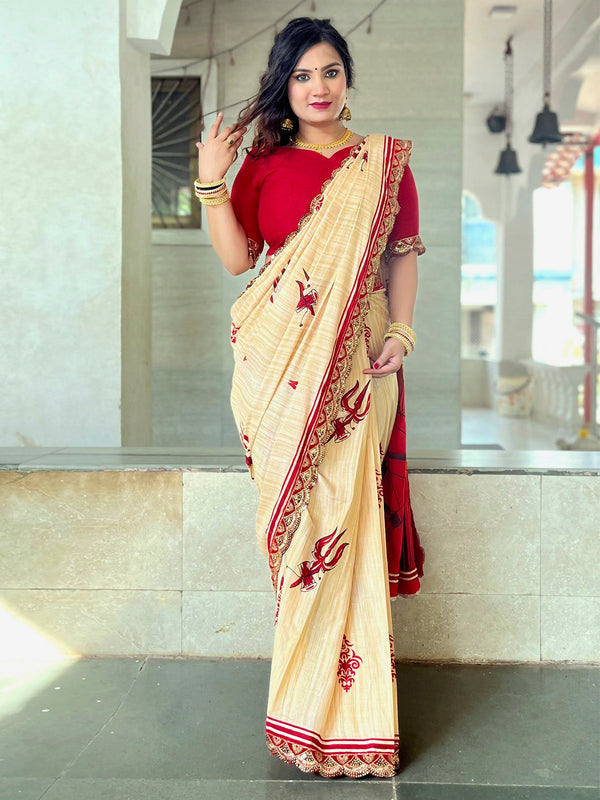 NOZ2TOZ Women's Cotton Red Embellished Designer Saree With Blouse Piece - Distacart