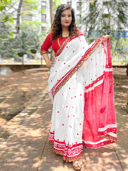 NOZ2TOZ Women's Cotton Red Embellished Designer Saree With Blouse Piece - Distacart
