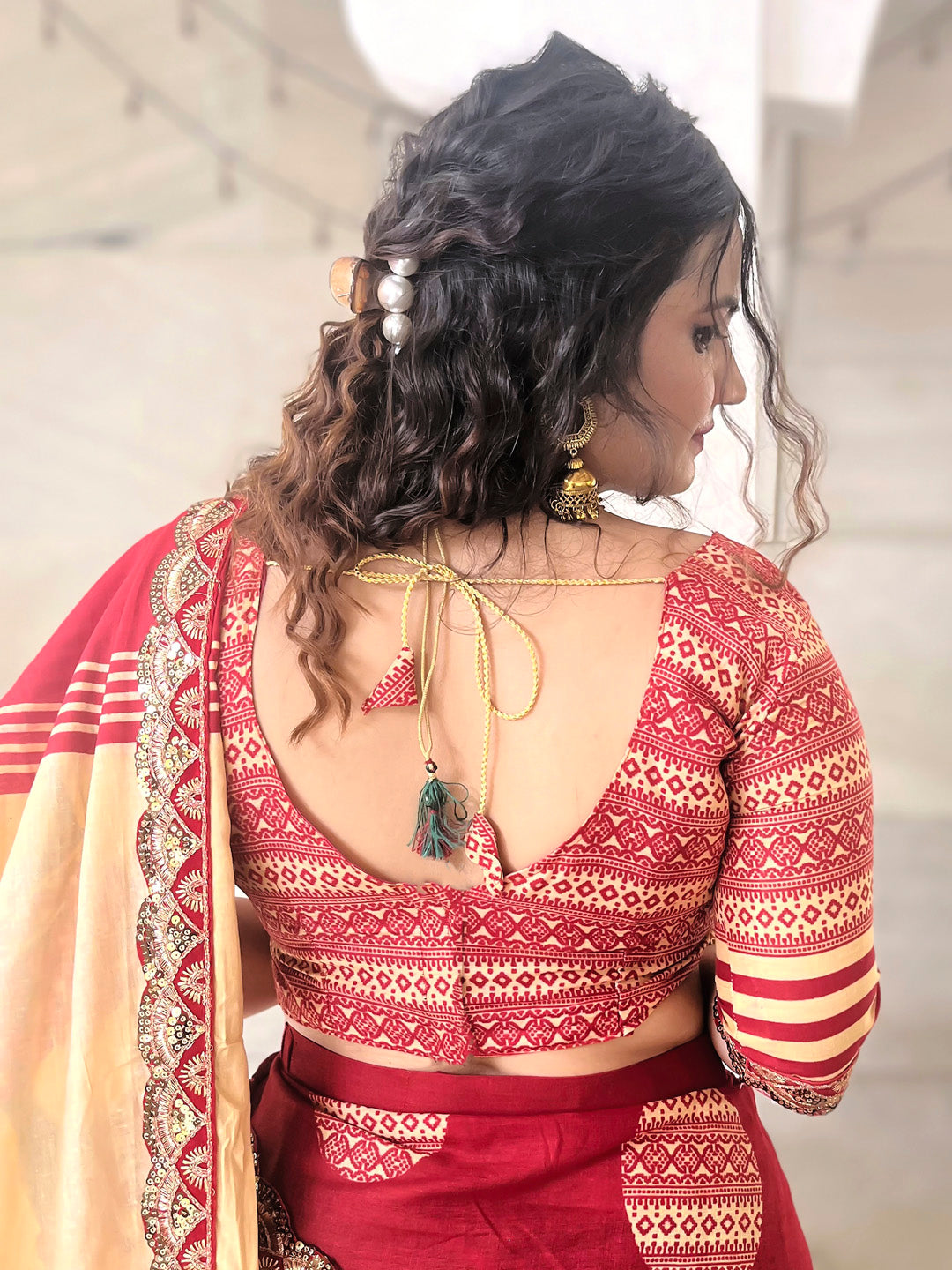 NOZ2TOZ Women's Cotton Red Embellished Designer Saree With Blouse Piece - Distacart