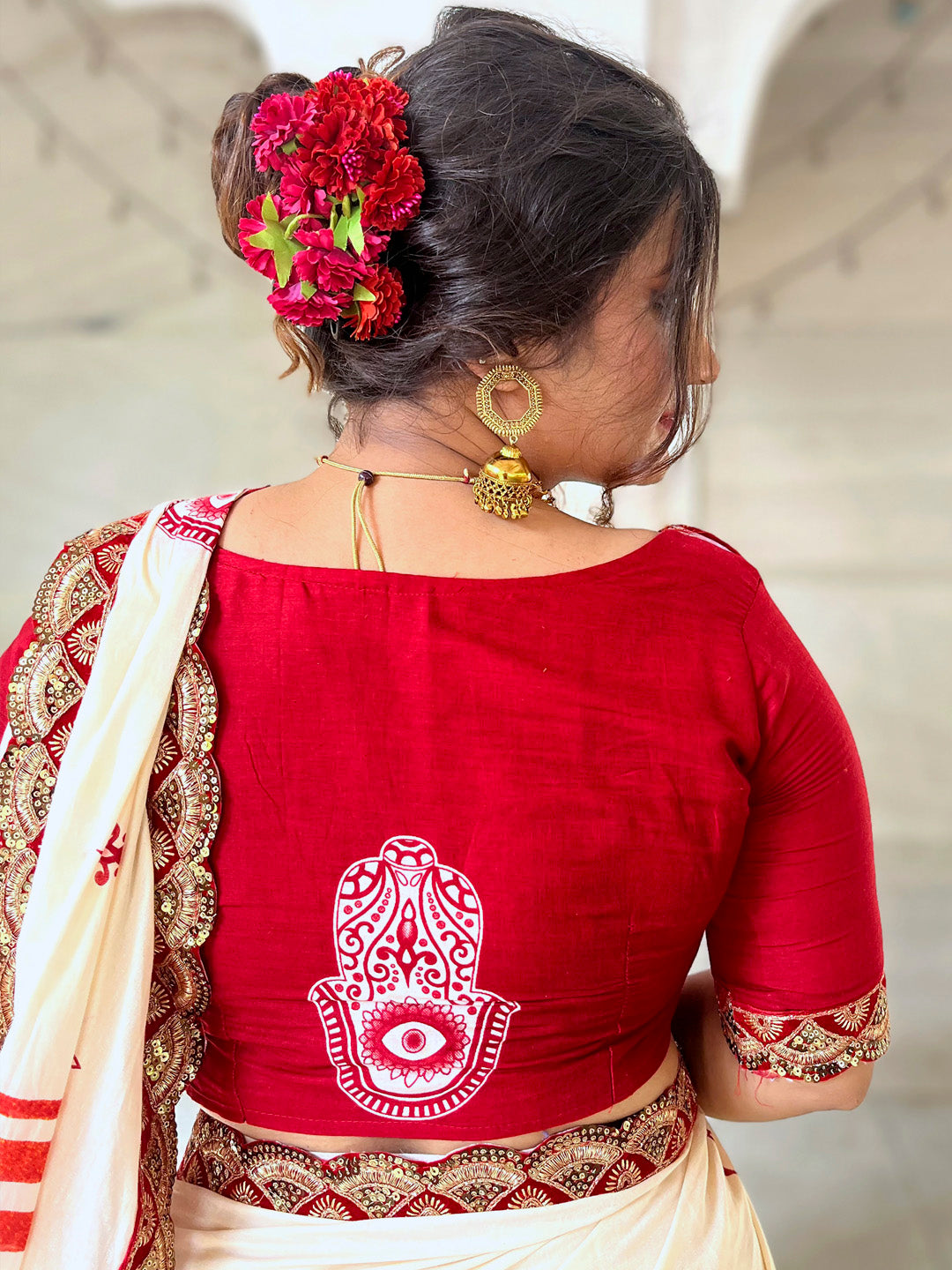 NOZ2TOZ Women's Cotton Red Embellished Designer Saree With Blouse Piece - Distacart