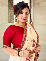 Thumbnail for NOZ2TOZ Women's Cotton Red Embellished Designer Saree With Blouse Piece - Distacart