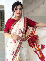 Thumbnail for NOZ2TOZ Women's Cotton Red Embellished Designer Saree With Blouse Piece - Distacart