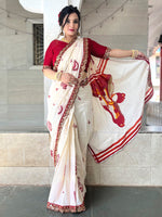 Thumbnail for NOZ2TOZ Women's Cotton Red Embellished Designer Saree With Blouse Piece - Distacart