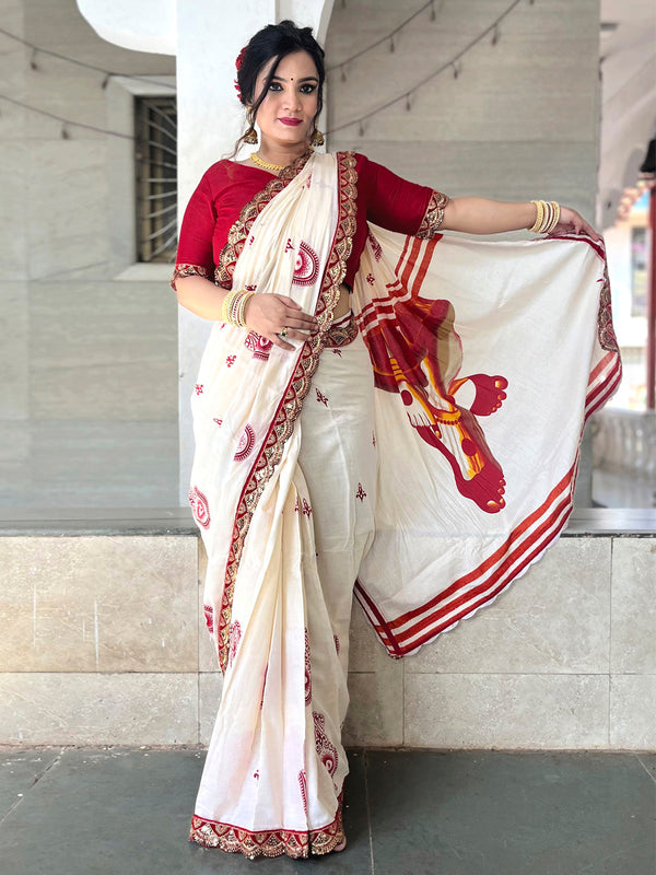 NOZ2TOZ Women's Cotton Red Embellished Designer Saree With Blouse Piece - Distacart
