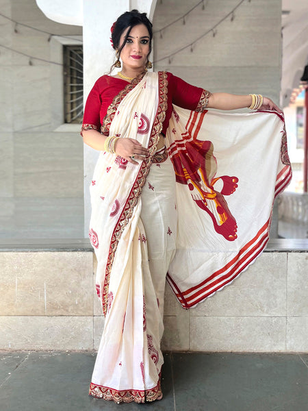 NOZ2TOZ Women's Cotton Red Embellished Designer Saree With Blouse Piece - Distacart