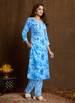Thumbnail for Prazu Fashion Sky Blue Printed Cotton Blend Kurta Pant Set - Distacart