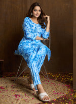 Thumbnail for Prazu Fashion Sky Blue Printed Cotton Blend Kurta Pant Set - Distacart