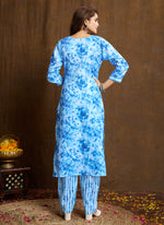 Thumbnail for Prazu Fashion Sky Blue Printed Cotton Blend Kurta Pant Set - Distacart
