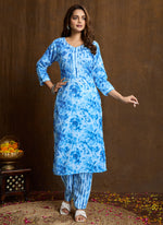 Thumbnail for Prazu Fashion Sky Blue Printed Cotton Blend Kurta Pant Set - Distacart