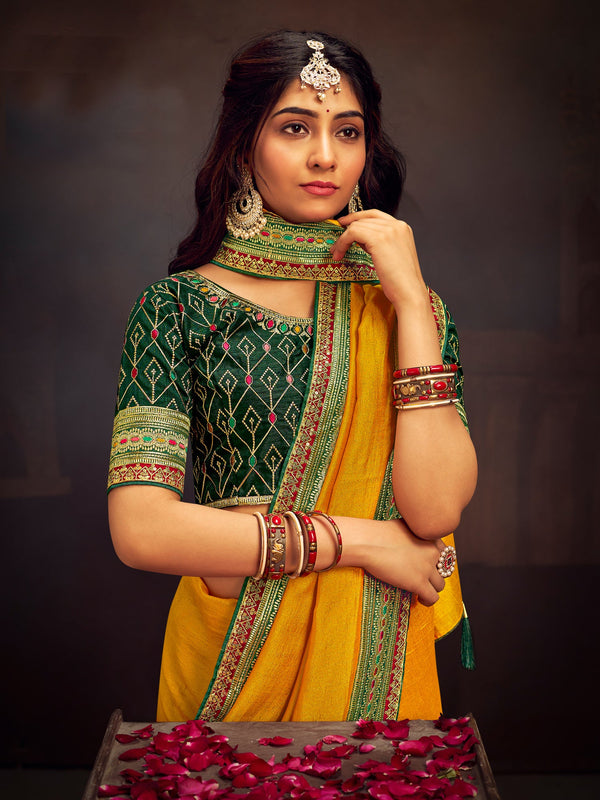 NOZ2TOZ Women's Vichitra Silk Green Embroidered Designer Saree With Blouse Piece - Distacart