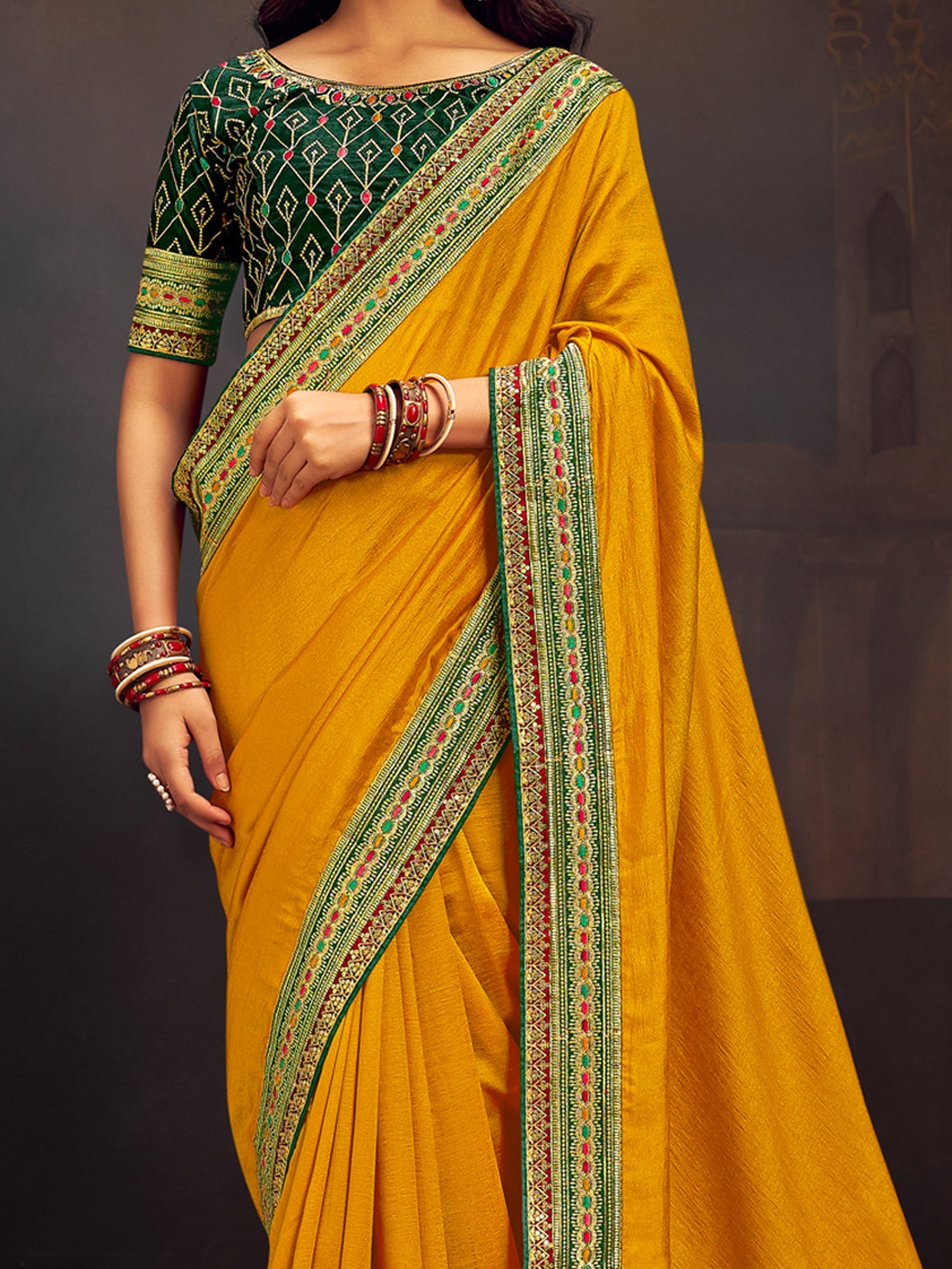 NOZ2TOZ Women's Vichitra Silk Green Embroidered Designer Saree With Blouse Piece - Distacart