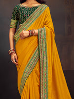 Thumbnail for NOZ2TOZ Women's Vichitra Silk Green Embroidered Designer Saree With Blouse Piece - Distacart