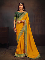Thumbnail for NOZ2TOZ Women's Vichitra Silk Green Embroidered Designer Saree With Blouse Piece - Distacart