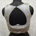 Thumbnail for Kia Fashions Ash Grey Golden All Over Embroidered Readymade Blouse - Distacart