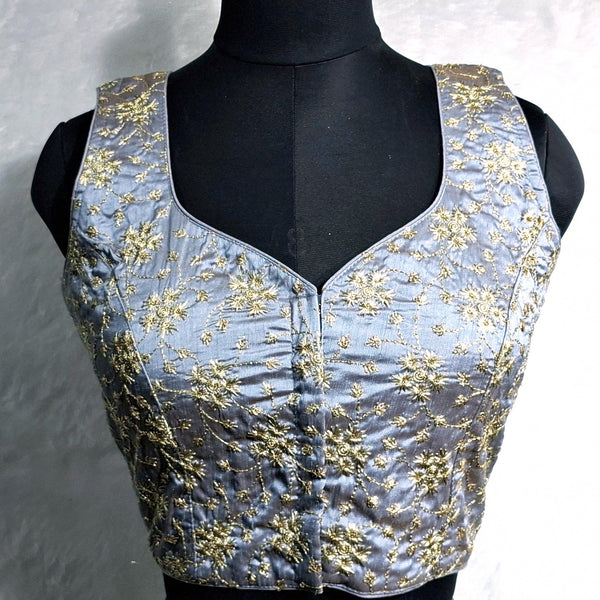 Kia Fashions Ash Grey Golden All Over Embroidered Readymade Blouse - Distacart