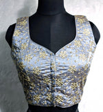 Thumbnail for Kia Fashions Ash Grey Golden All Over Embroidered Readymade Blouse - Distacart
