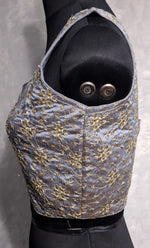 Thumbnail for Kia Fashions Ash Grey Golden All Over Embroidered Readymade Blouse - Distacart