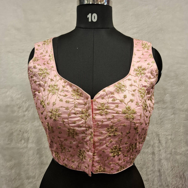 Kia Fashions Baby Pink Golden All Over Embroidered Readymade Blouse - Distacart