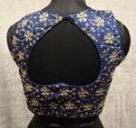 Thumbnail for Kia Fashions Cobalt Blue Golden All Over Embroidered Readymade Blouse - Distacart