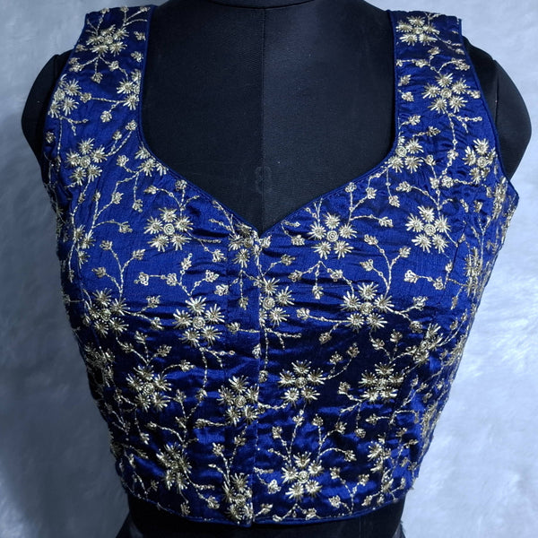 Kia Fashions Cobalt Blue Golden All Over Embroidered Readymade Blouse - Distacart