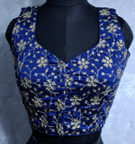 Thumbnail for Kia Fashions Cobalt Blue Golden All Over Embroidered Readymade Blouse - Distacart