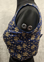Thumbnail for Kia Fashions Cobalt Blue Golden All Over Embroidered Readymade Blouse - Distacart