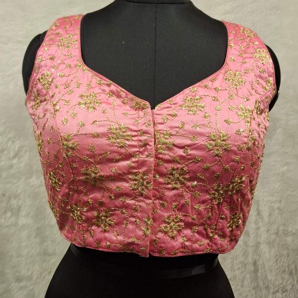 Kia Fashions Pink Golden All Over Embroidered Readymade Blouse - Distacart