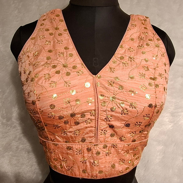 Kia Fashions Peach Twin Tone Golden All Over Sequins Readymade Blouse - Distacart