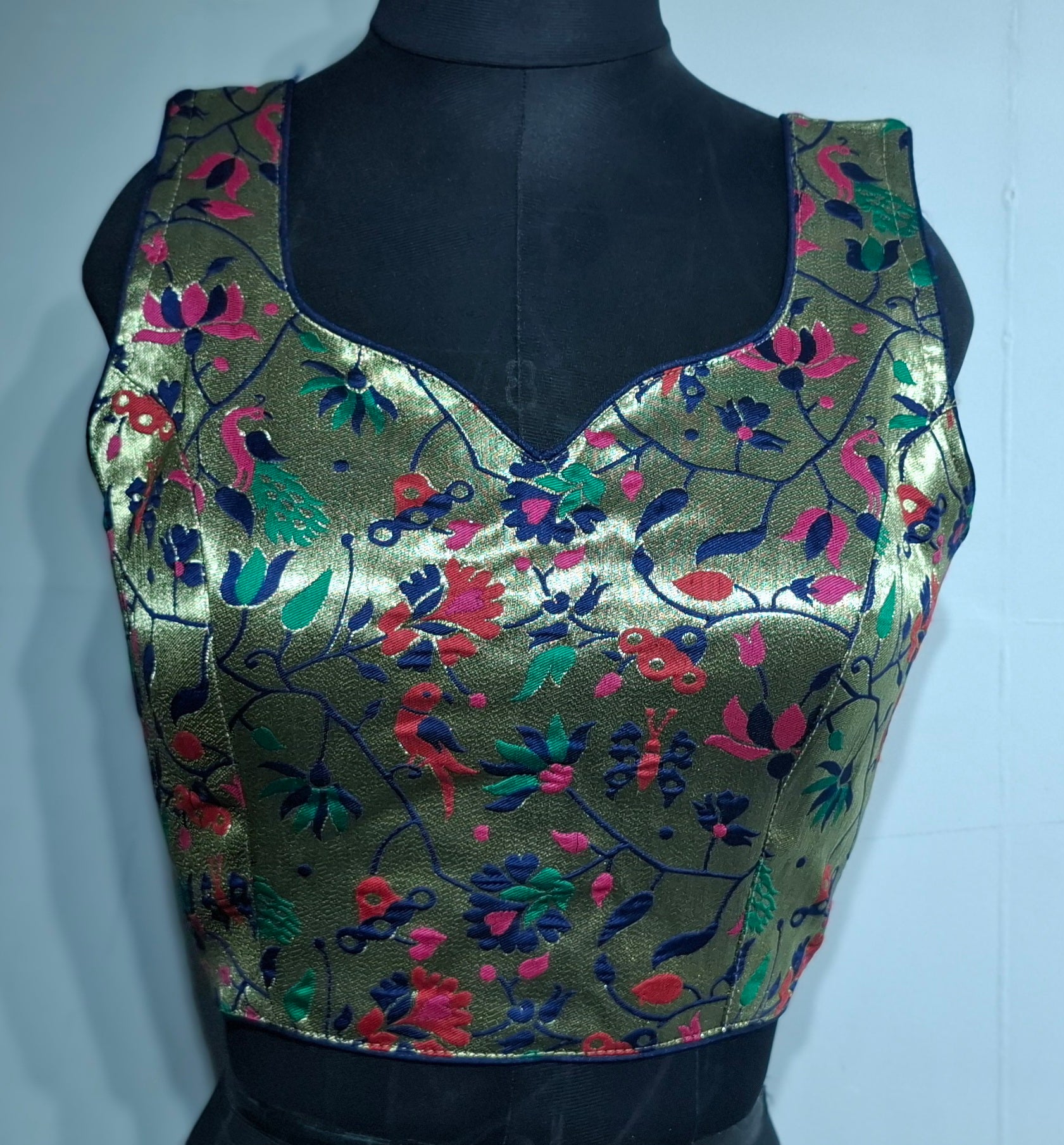 Kia Fashions Navy Blue Jacquard Weave Multi Color Paithani Readymade Blouse - Distacart