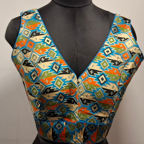 Kia Fashions Cobalt Blue Multi Color Weave Readymade Blouse - Distacart