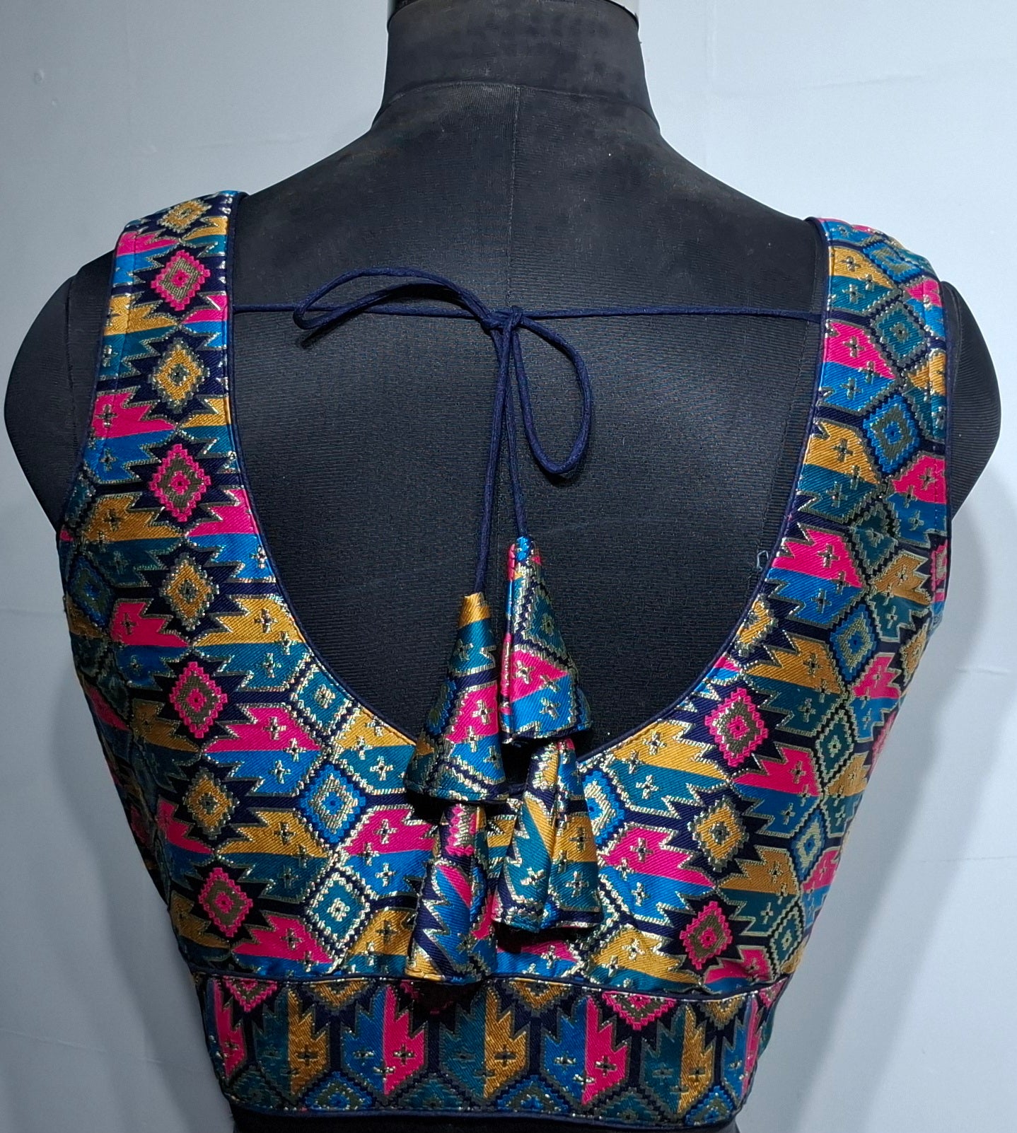 Kia Fashions Navy Blue Multi Color Weave Readymade Blouse - Distacart
