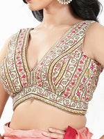 Thumbnail for Joban Fashion Cream Multi Georgette Padded Blouse With V Neck Sleeveless - Distacart