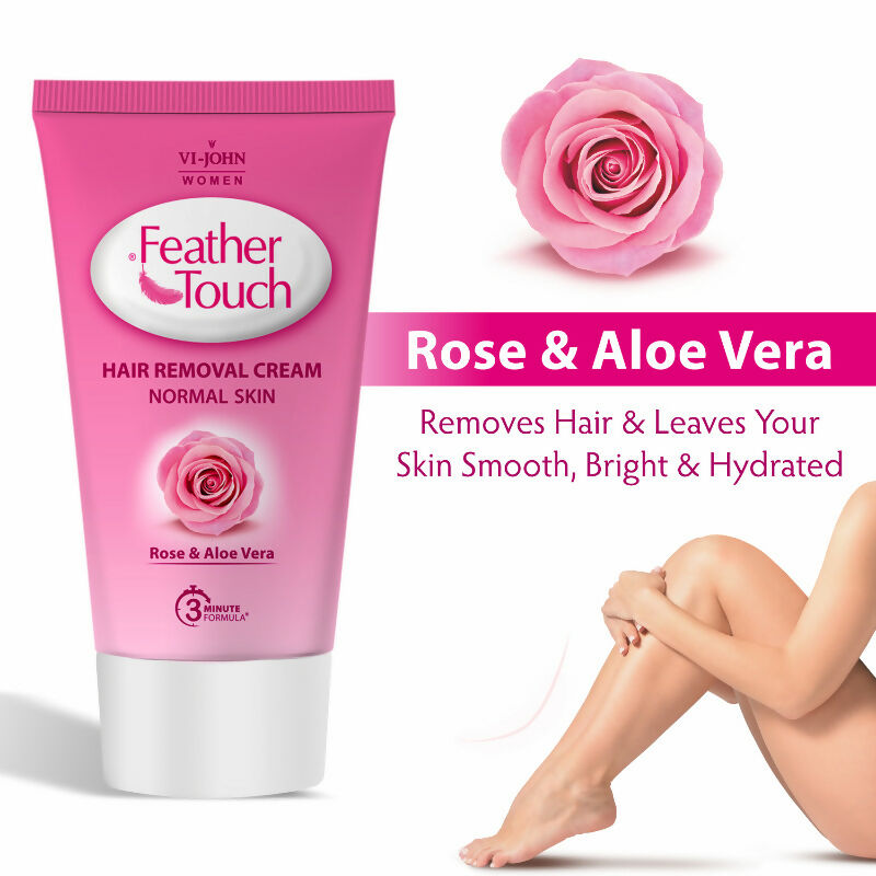 VI-JOHN Feather Touch Rose & Aloevera Hair Removal Cream for Women for Normal Skin, Suitable for Legs, Underarms, Bikini Line, Arms