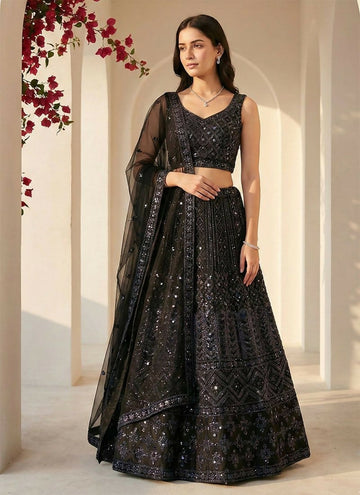 Lehenga Mart Black Net Designer Bollywood Style Wedding Wear Lehenga Choli - Dista