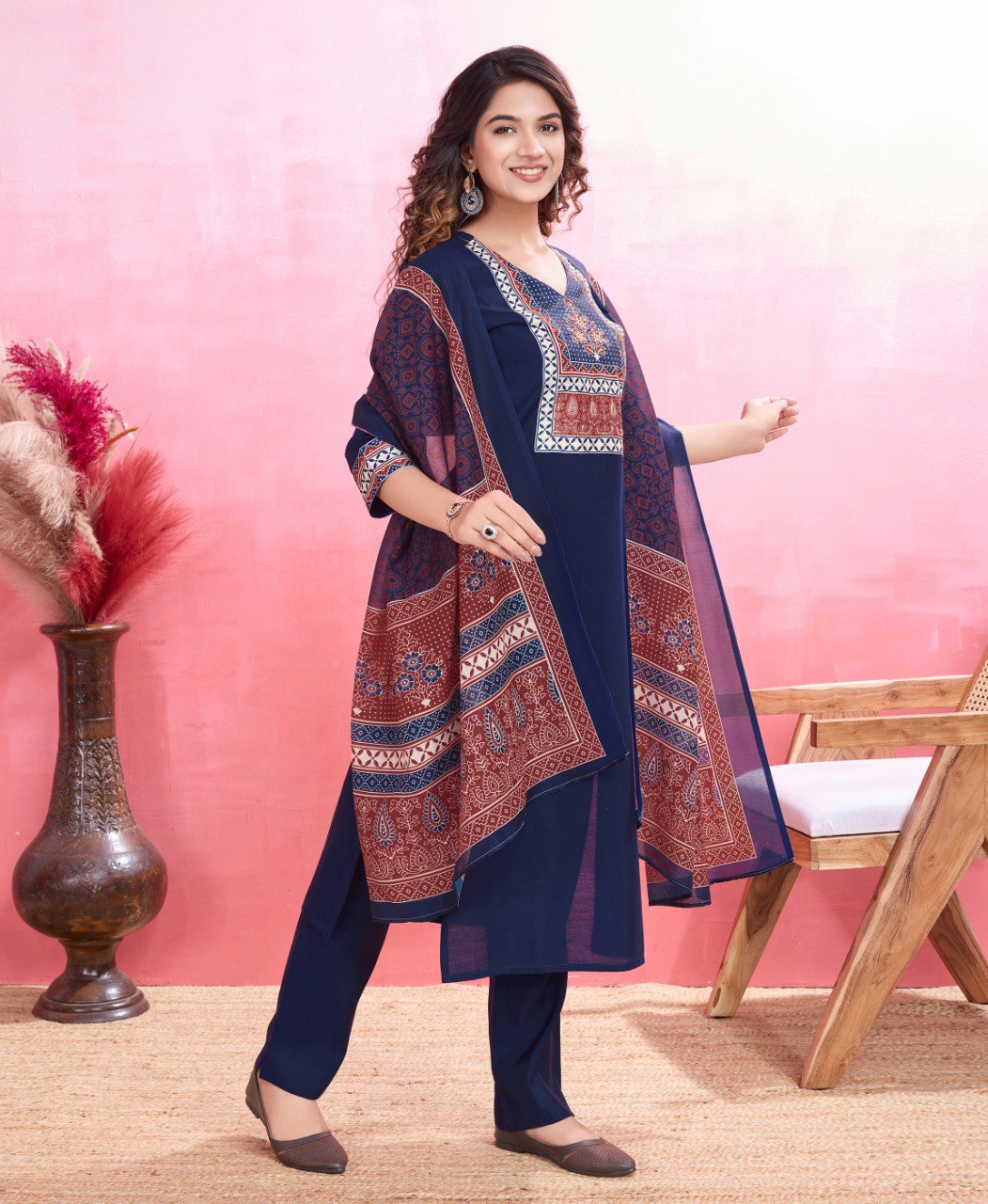 Prazu Fashion Blue Viscose Silk Printed Kurta Set