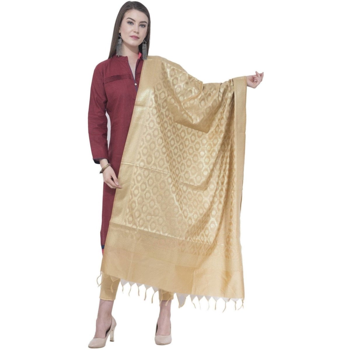 A R SILK Golden Color Vns pastle Chanderi cotton Dupattas and Chunnis