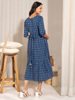 Thumbnail for Janasya Blue Cotton Woven Design Casual Maternity Dress - Distacart