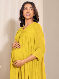 Thumbnail for Janasya Yellow Dobby Georgette Self Design Casual Maternity Kurta - Distacart