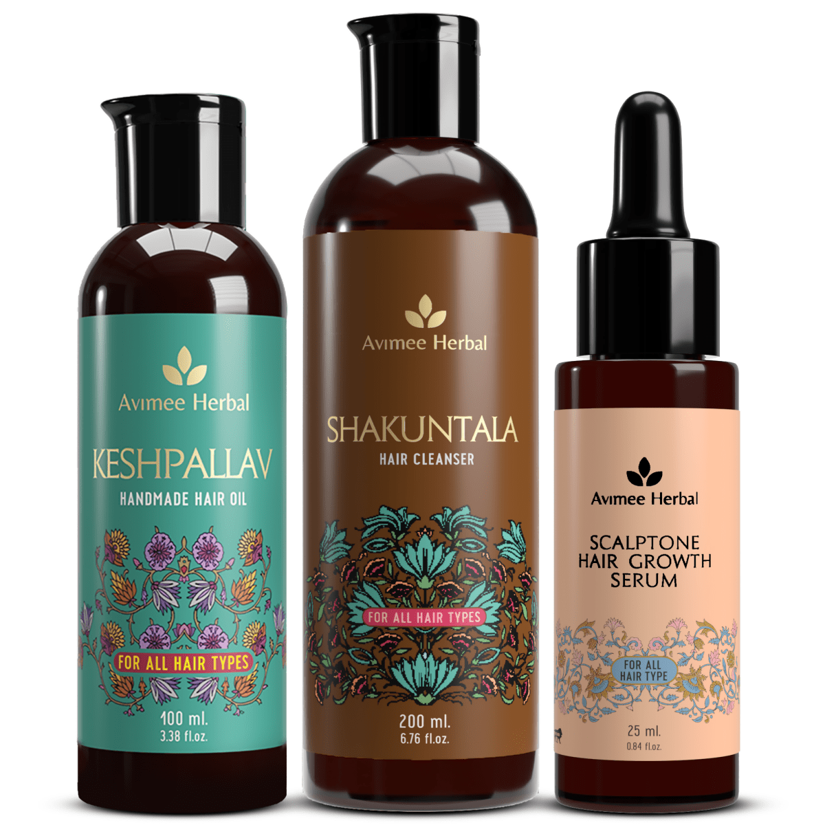 Avimee Herbal Hair Growth Kit: Keshpallav Hair Oil, Shakuntala Hair Cleanser And Scalptone Hair Growth Serum - Distacart