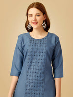 Thumbnail for Jyoti Fashion Women's Denim Blue Cotton Blend Embroidered Kurta Pant Set - Distacart