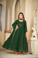 Thumbnail for Jyoti Fashion Women's Green Georgette Embroidered Anarkali Kurta Pant Set With Dupatta - Distacart