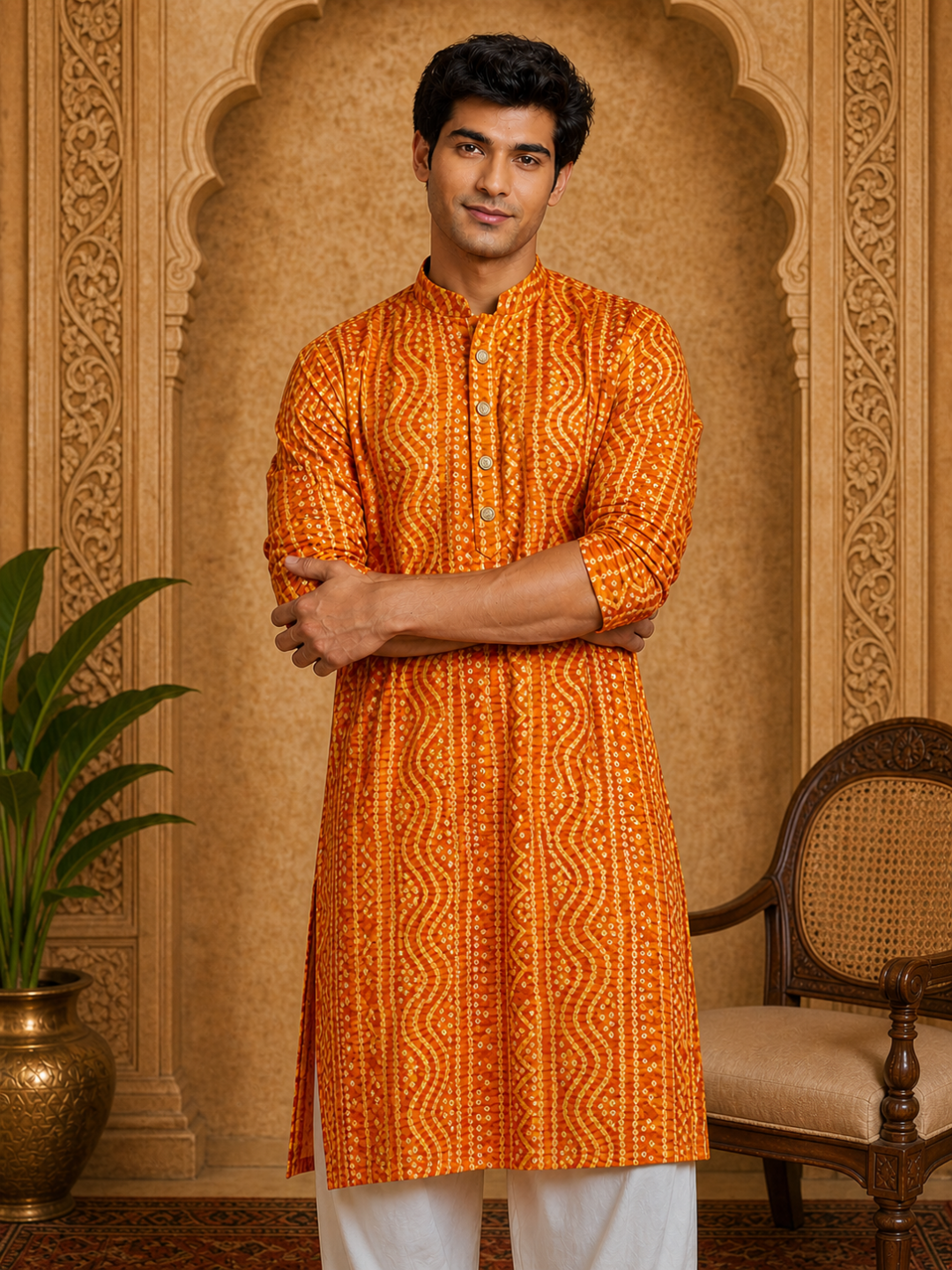MULTI SHADES Men's Mustard Rayon kurta