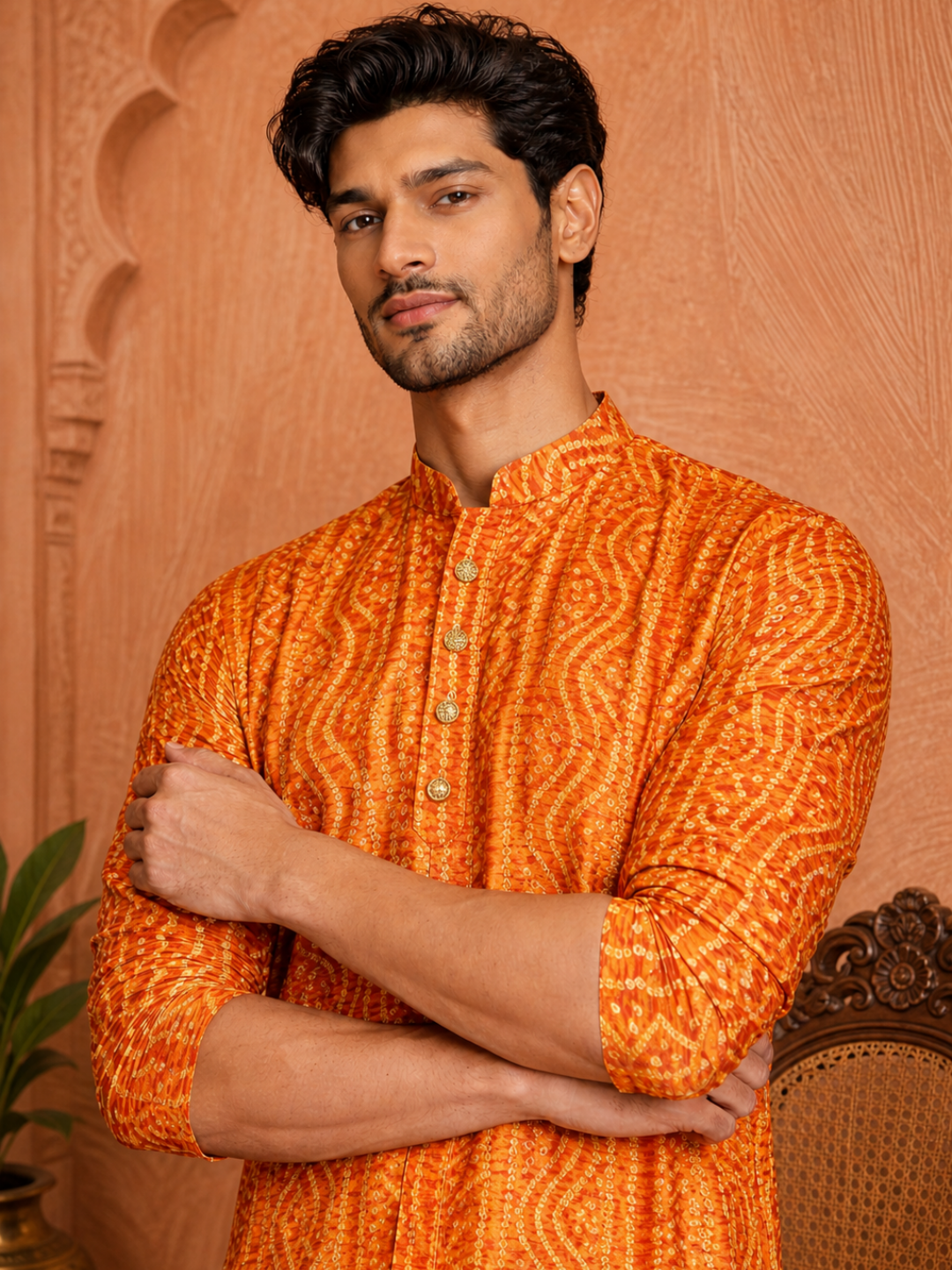 MULTI SHADES Men's Mustard Rayon Kurta Set