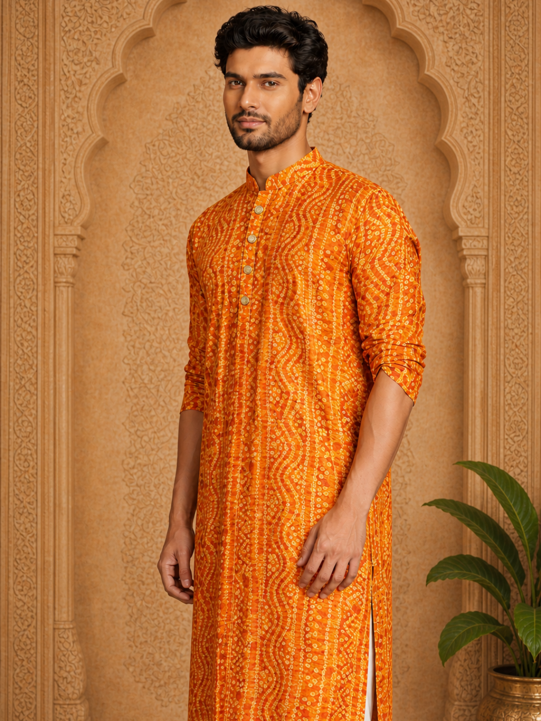 MULTI SHADES Men's Mustard Rayon kurta