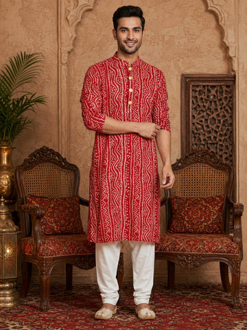 MULTI SHADES Men's Red Rayon Kurta Set - Dista